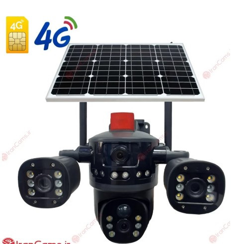 دوربین چرخشی بی سیم خورشیدی V380 مدل T36 سه لنز ۱۲ مگاپیکسل رنگ سفید مشکی